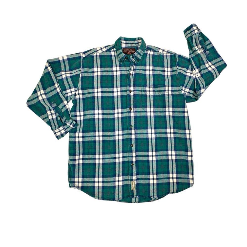 Vintage Abercrombie & Fitch The Big Shirt Flannel Plaid Green White Mens Medium